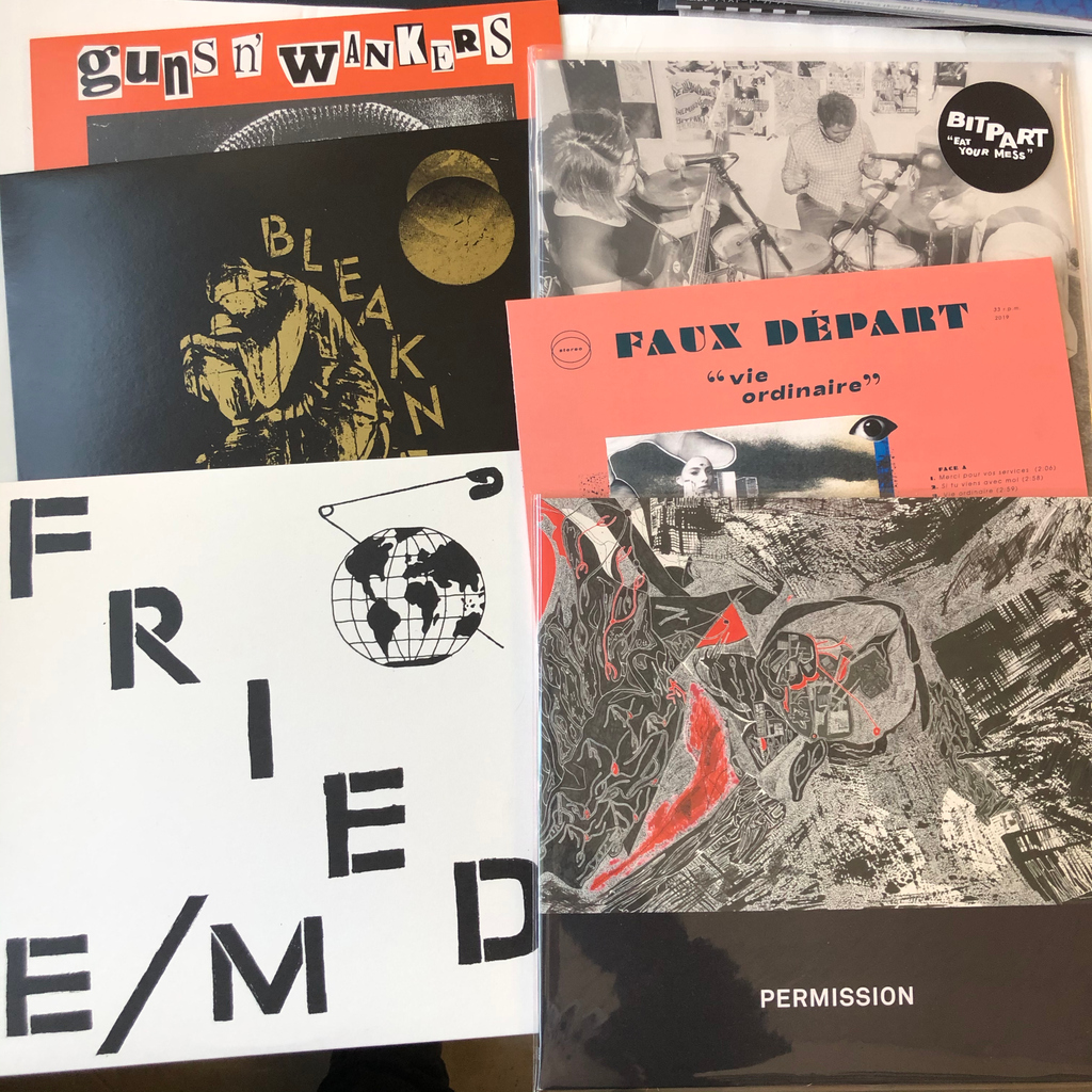 sorrystate's tweet photo. TONS of new stuff in today, all on the web site now. From #lumpyrecords we have the new Fried E/M LP, from @lavidaesunmus we have the new Permission LP, and from @destructure_records new ones from Faux Depart, Bleakness, and Bitpart. https://t.co/dFGwc62I45