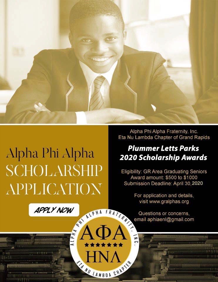 GRAlphas's tweet photo. The Grand Rapids Alumni Chapter of Alpha Phi Alpha Fraternity, Inc. is STILL accepting college scholarship applications. Click the link below to download the scholarship application. If you have questions please email aphiaenl@gmail.com

https://t.co/GrgOTpMj5p https://t.co/eYi3rALq37