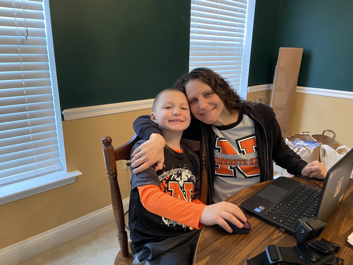 ldickert80's tweet photo. My buddy and I are ending our first week of online learning in our favorite school shirts.  @nasdborough https://t.co/lWPPCAwhuQ