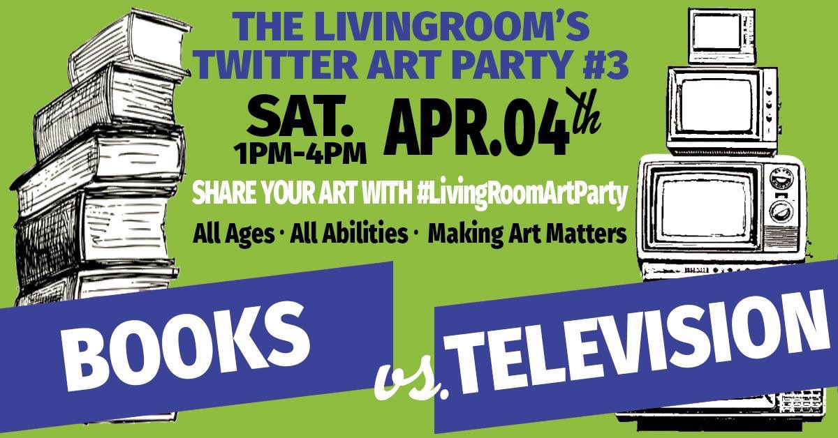 LvngRmArt's tweet photo. Saturday’s Twitter Art Party theme?...TV vs. Books!! How have these mediums & the stories they tell made your life better? Who will win? We want to know! #LivingRoomArtParty #teamTV #teamBook #makingartmatters https://t.co/iSgdb7je5C