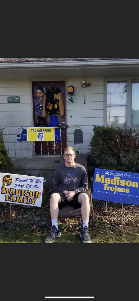 MadisonTrojan's tweet photo. Tyler Moyer  is the first senior to complete his door decoration!! Looks great! 💙💛 Stay tuned for more Senior doors! #madisonnation https://t.co/786IETGAMg