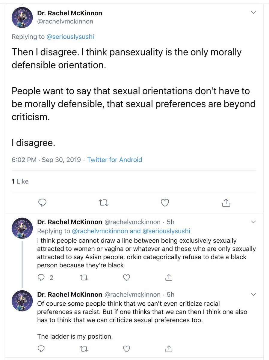 Ok I have to tell you this story about Harrop. Sports cheat Rachel McKinnon said out loud that pansexuality is the only moral sexual orientation. (Yes, really!)