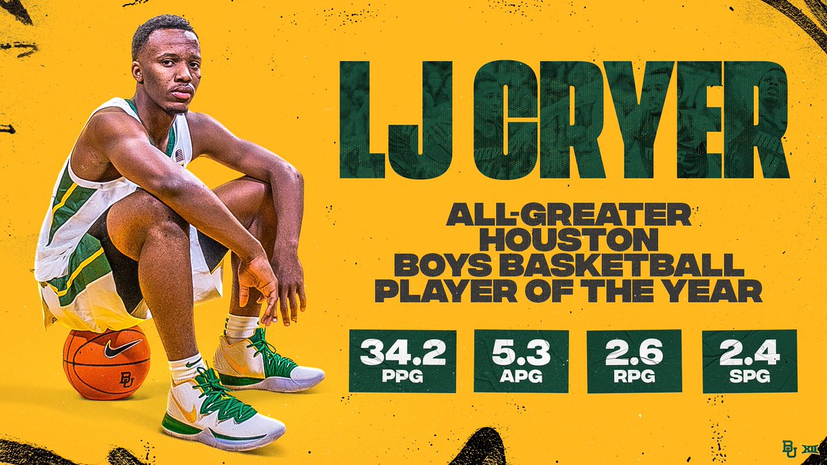 BaylorMBB's tweet photo. Congrats to @Lj_cryer3 on being named All-Greater Houston Player of the Year❗️ 

Can’t wait to see you in green &amp; gold!

🔗: https://t.co/wnlqG3VIcQ

#SicEm 🐻 | #1TGF 🏀 https://t.co/aXcEwLMoPC