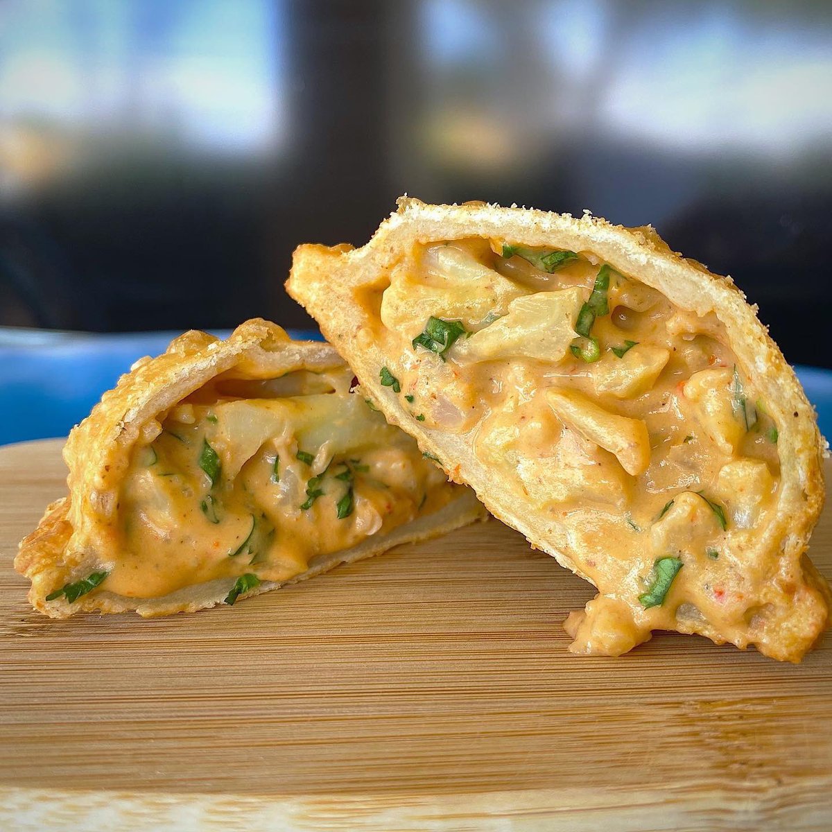Cauliflower and roasted red pepper empanadas from Empanada Llama. Their gourmet empanadas are unique and so delicious!