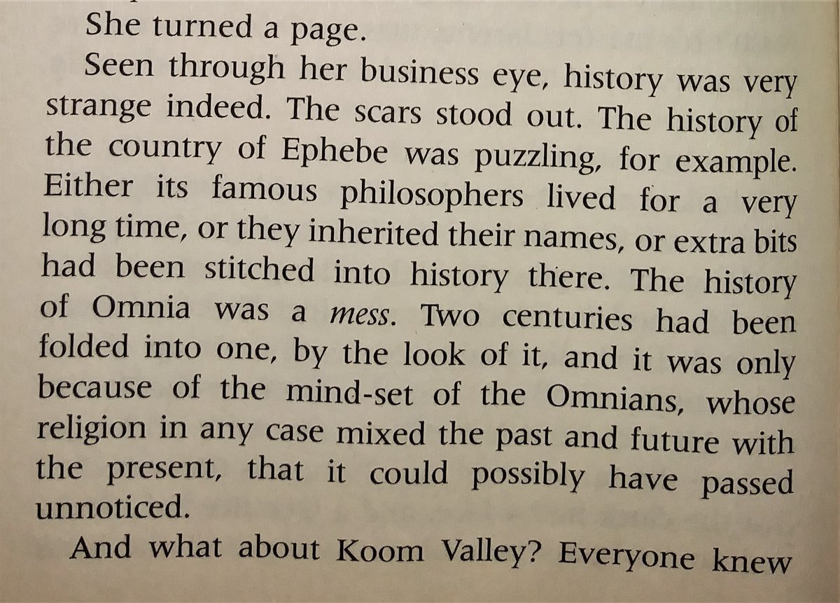 And that& #39;s before we even get started on the Lancre timeslip or the events of   #Mort &   #NightWatch - there& #39;s a whole heap of excuses for any Discworld inconsistencies. And also a reason why coming up with a definitive Discworld timeline is nigh impossible**  #ThiefOfTime   #OokClub