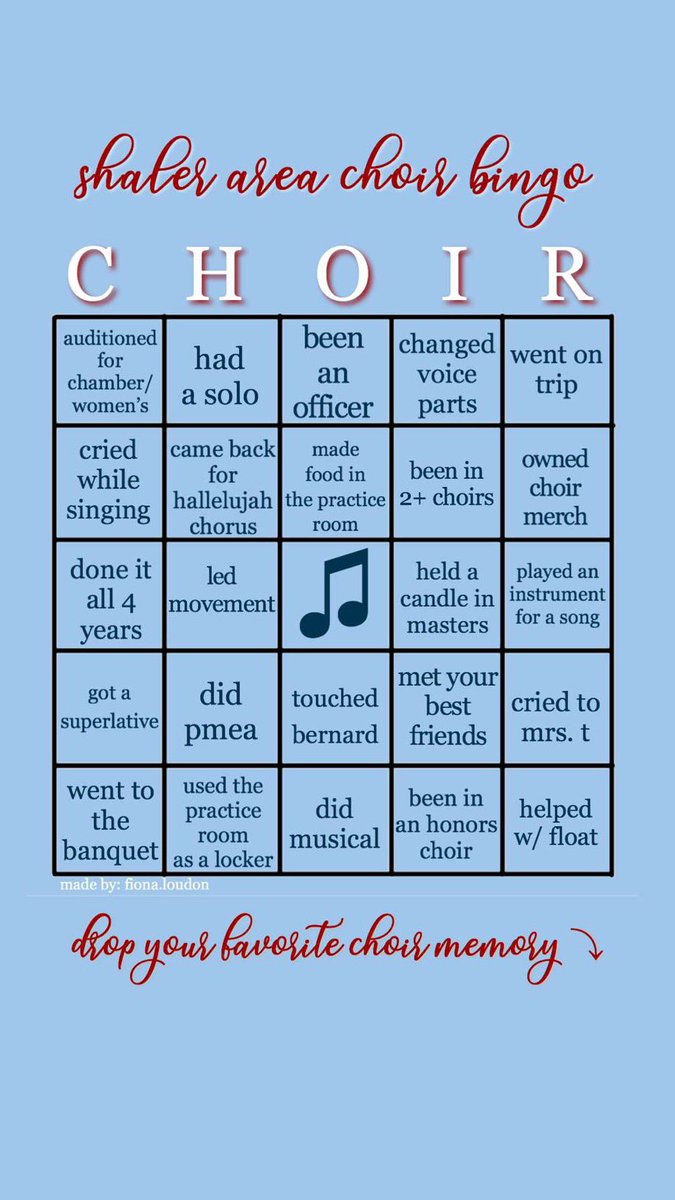 ChoirSahs's tweet photo. Hopping on the trend! Here’s an SA choir Bingo made by choir member Fiona Loudon! 💙 https://t.co/uRjWfNVWIx