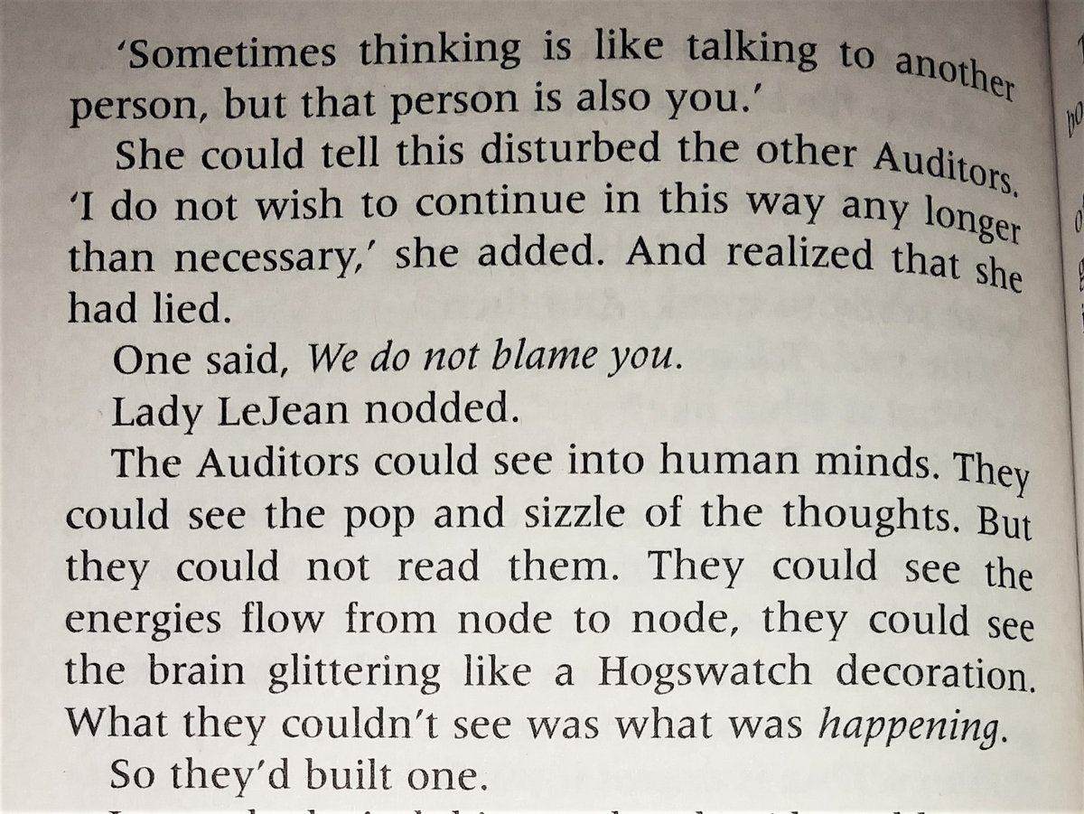 ...Lady LeJean does the opposite. Her journey starts in conformity and extreme community and leads her to her own uniqueness (plus she gets a cat into the bargain). And, of course, her relationship with Jeremy is a mirror to the one between Susan & Lobsang. #ThiefOfTime  #OokClub