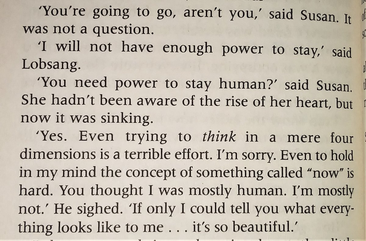 And then she finds Lobsang - someone like her, someone mostly human... except that it turns out he isn& #39;t."She had& #39;t been aware of the rise of her heart, but now it was sinking."Ouch. I really feel this one.  #ThiefOfTime   #OokClub