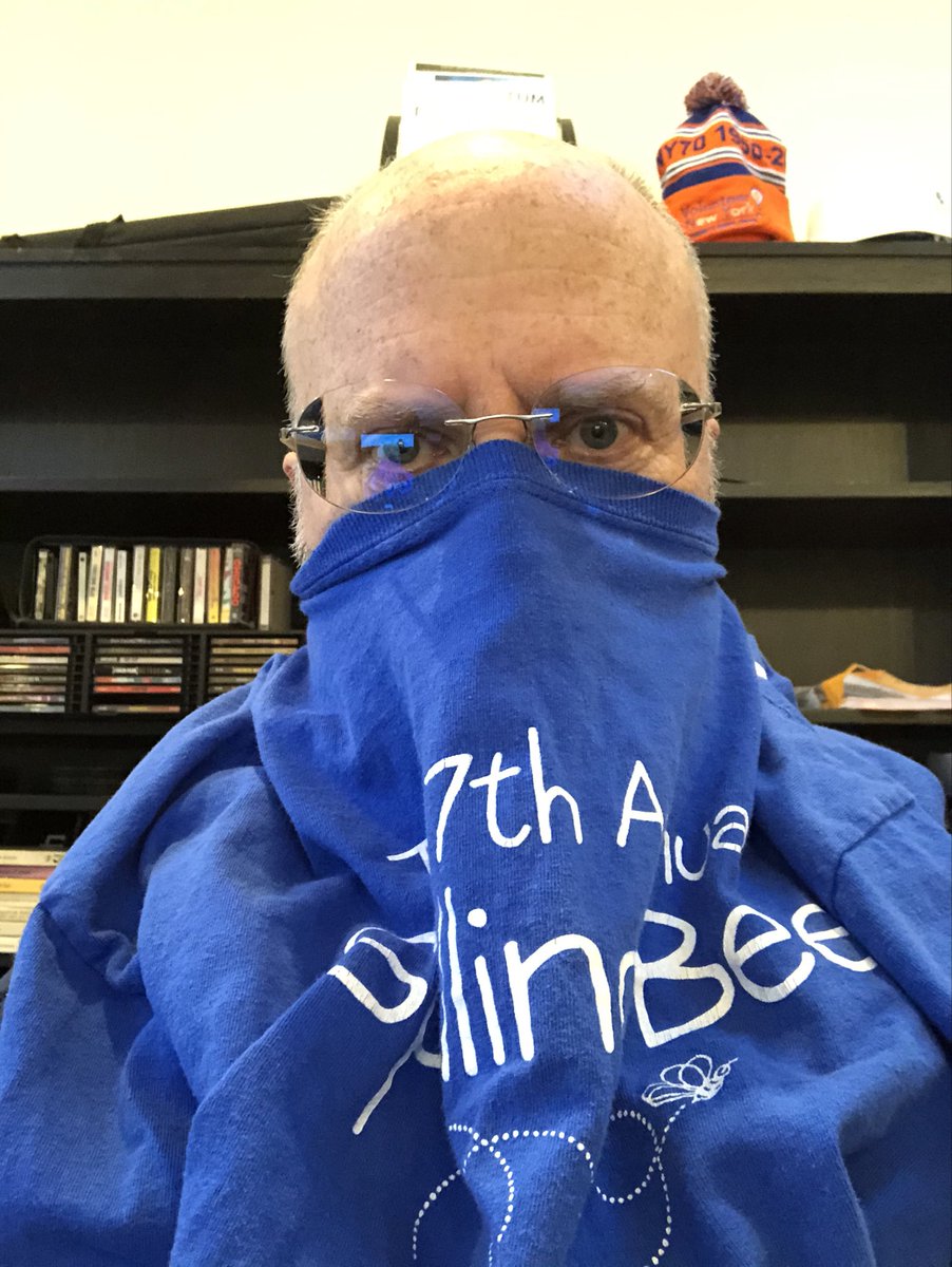 QuantumListing's tweet photo. #CREselfi With the new recommendation to wear a mask in public, I give you an easy DIY #facemask. One t-shirt, one large owl clip on the back. No sewing. No predatory pricing. You can wear a fresh mask every day. Does it look any weirder than walking around in a surgical mask? https://t.co/ePR5TkJxTC