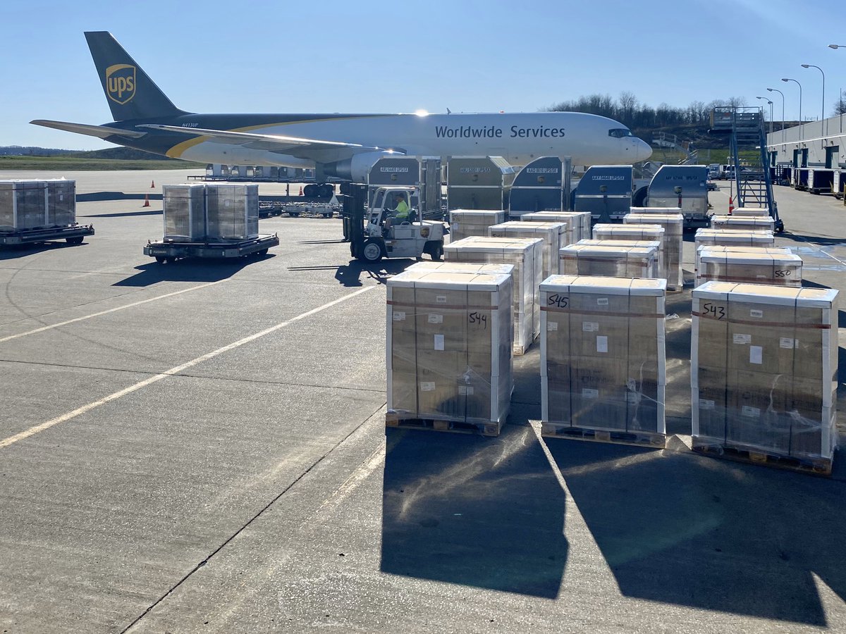 Moving eight tons of medical supplies out of the @UPS PIT Gateway during the COVID-19 Pandemic. #ThanksForDelivering @MidAtlUPSers @pitairport @upsairlines