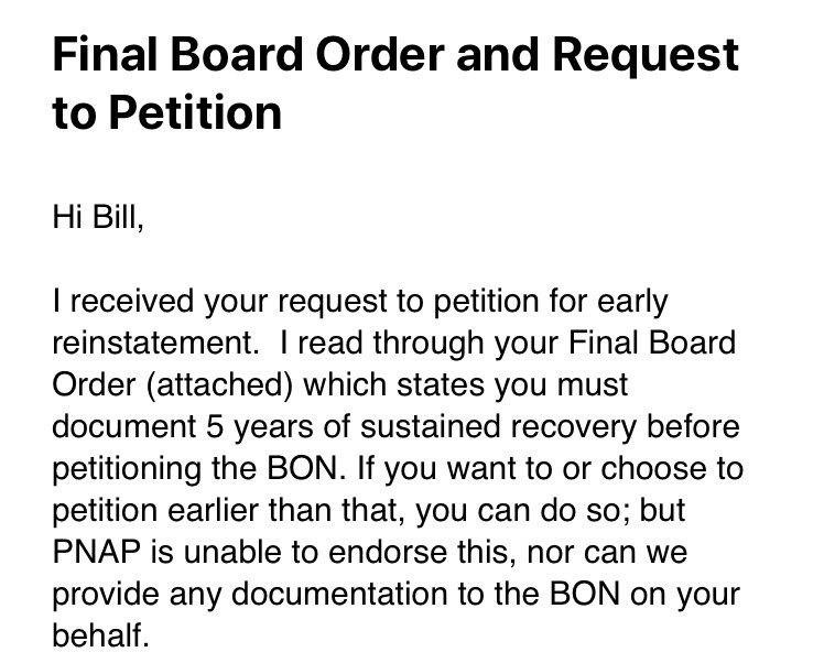 billkinkle's tweet image. Well, I tried to petition for early reinstatement of my nursing license in order to serve my state during the #COVID19 pandemic, but that won’t happen until I have 5 years of documented recovery.

So, 2.5 more years of dehumanizing drug screens and AA meetings 3x/week.