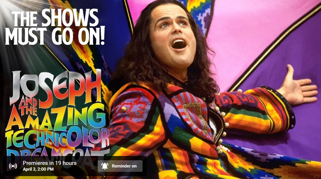 Another option for this evening - dinner from  <a href="/chinchinusa/">Chin Chin Restaurant</a> and settle in to watch "Joesph And The Amazing Technicolor Dream Coat!"  - streaming free on YouTube for 48 hours!  buff.ly/2UE0XBz