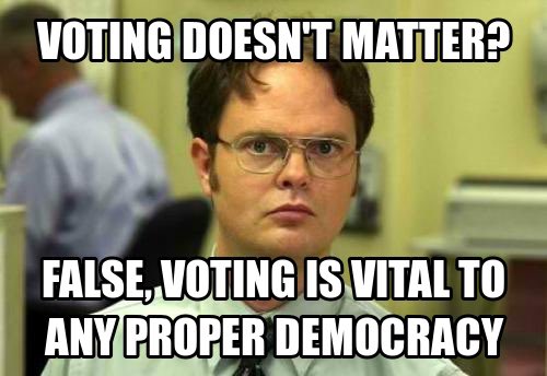 SocaCarson0024's tweet photo. This meme relates to this weeks reading because it emphasizes the importance of voting. Everyone deserves their own voice. #Soca1017D2 #SocialInstitutions https://t.co/xGSdPLGrG6