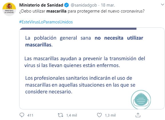 Par_II's tweet photo. Borrar twits en cuanto existe una contradicción con la OMS. El sentido común me obliga a llevar mascarilla 😷 aún cuando no sepa si soy portador #COVID19 #mask4all #testparatodos https://t.co/RBbMmGHU8U