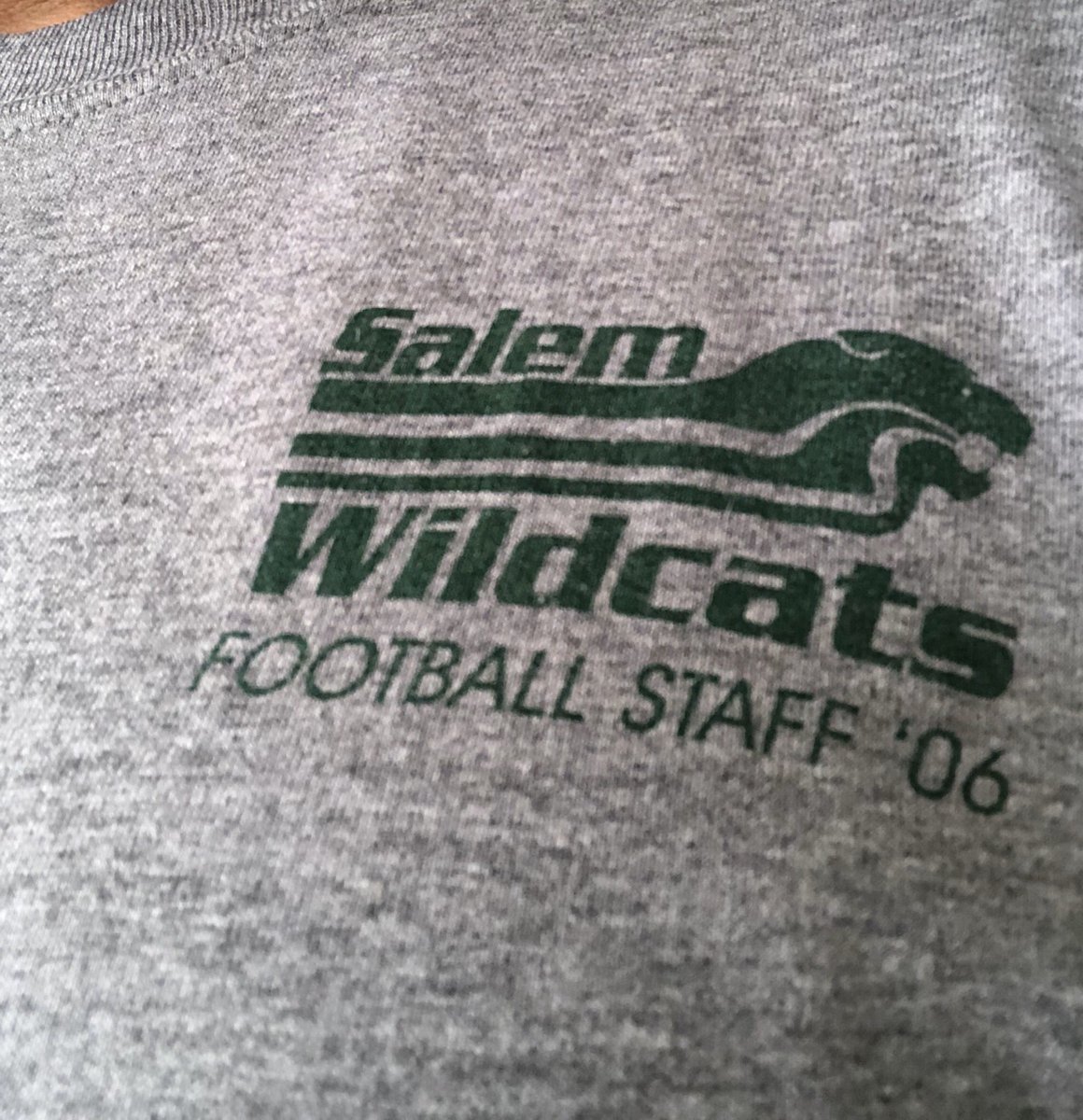 MrDetering's tweet photo. Rockin’ the old school Wildcat FB t-shirt for #espiritweek. 
#SalemWildcatPride https://t.co/wfiteERYn0