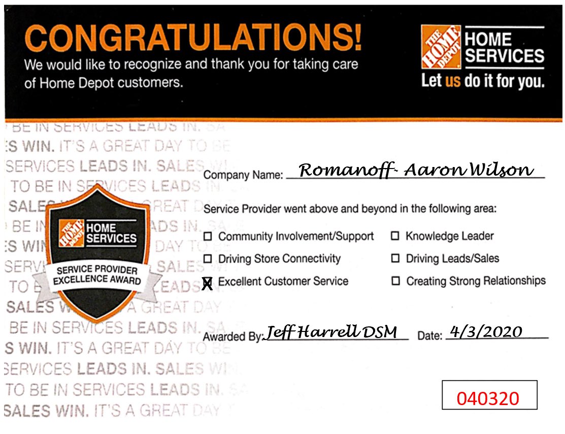 NokeRomanoff's tweet photo. ⚠️ WARNING ⚠️ BRAG POST!! We are so thankful for our wonderful installer Aaron and the Lynchburg store!! Life may be crazy right now but our installers stay delivering 5star service ❤️ @Romanoffreno #InstallHappiness #TheHomeDepot https://t.co/92GKx9bY0H