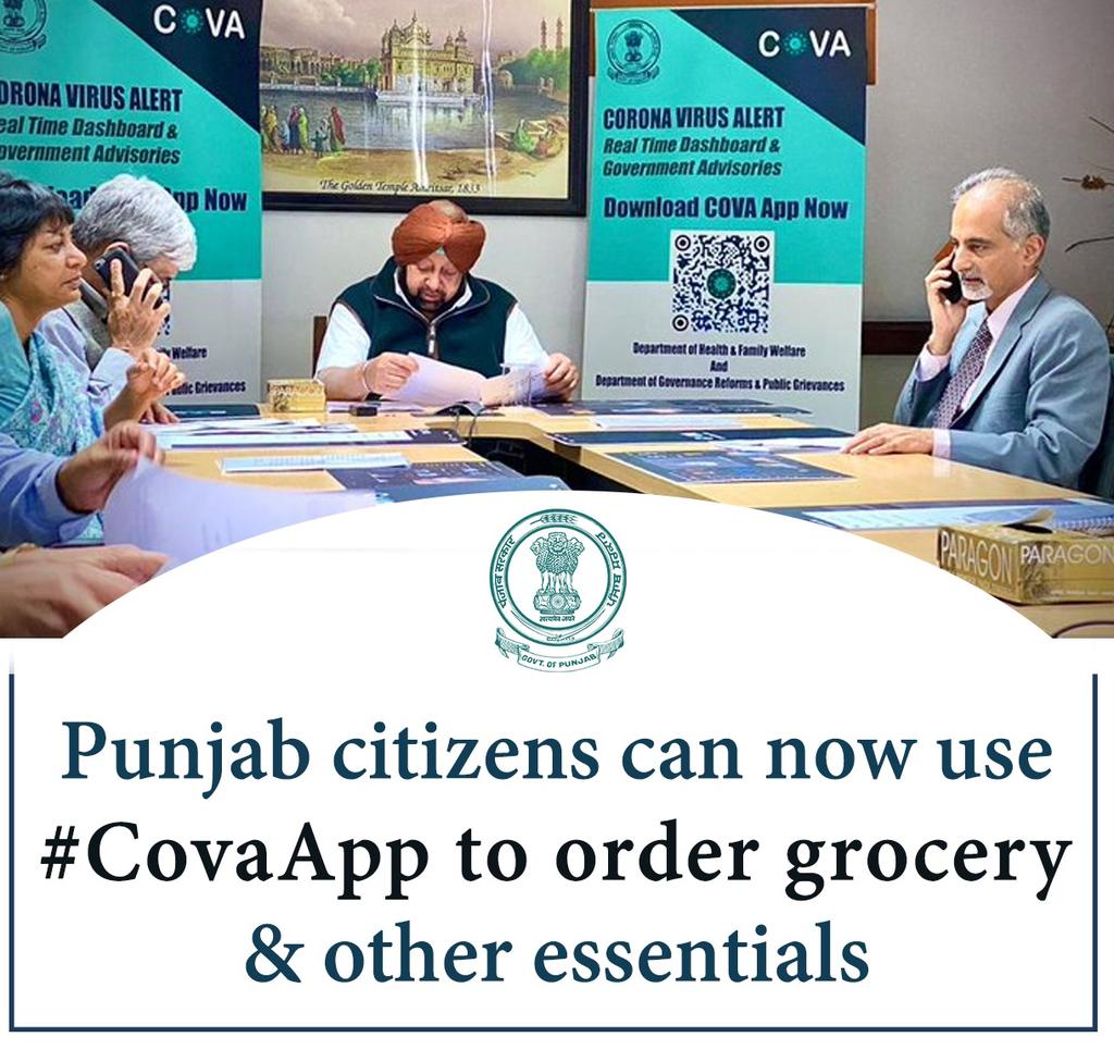 ArunaC_Official's tweet image. Punjab citizens can now use the government’s unique #COVAapp to request for delivery of essential goods and grocery amid #Covid19 clampdown. The app is available on #AndroidPlayStore and #iOSAppStore, will facilitate delivery of grocery &amp;amp; essential goods through local vendors