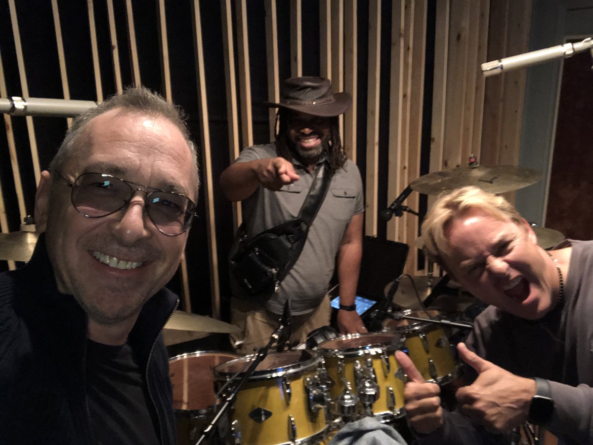 Here is a pic for one of the fun days tracking drums at the Chocolate Cave for <a href="/bsimpsonjazz/">Brian Simpson</a> and <a href="/SteveOliverJazz/">Steve Oliver</a>  new album the album Unified -I think there are happy about how things are going 👍🏾...
Thanks again guys and congrats on the chart topping tunes ..