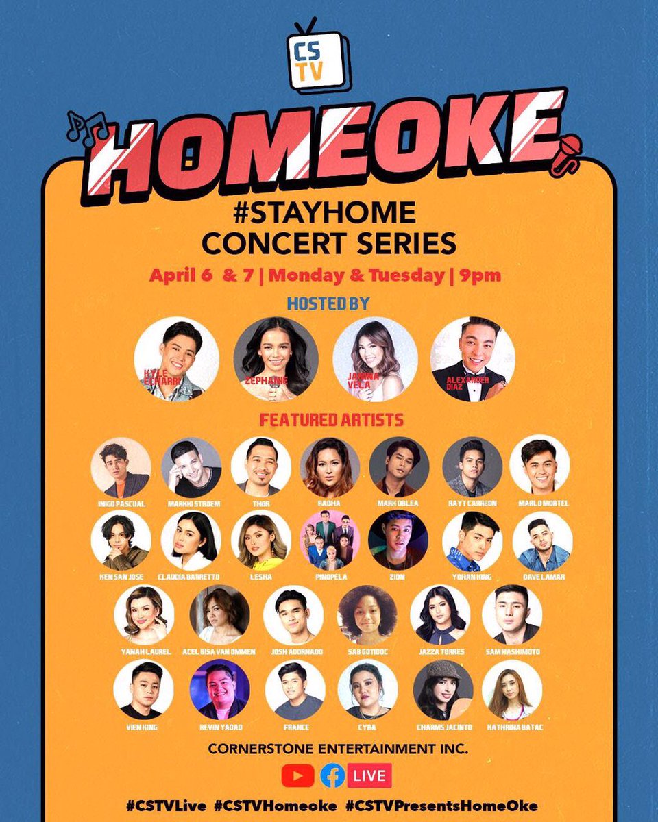 JazzaTorres's tweet photo. Sending our love thru good music from our homes! Let this be our own little way of spreading hope &amp; positivity despite the odds. 

Sing &amp; dance with us on Mon &amp; Tues 9 pm! 

Choose to be happy! 
Let’s party as CSTV brings you “HomeOke” 
#CSTVLive
#CSTVHomeoke
#CSTVPresentsHomeOke https://t.co/i2gw9H1EKJ
