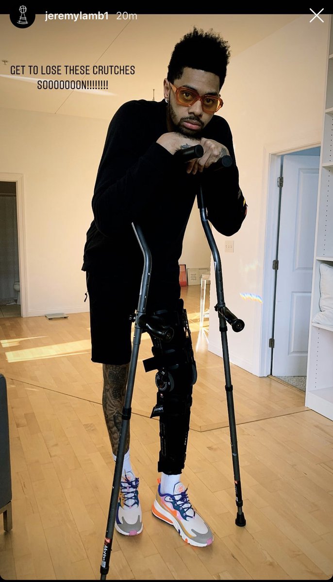 ScottAgness's tweet photo. An update on #FlyGuyFriday from Jeremy Lamb: Off the crutches soon.
He had left knee surgery on March 11. https://t.co/1WRWoCBQ1J