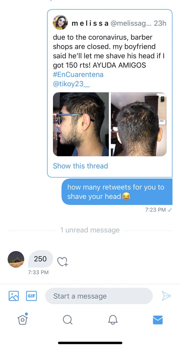 ReyesDadne's tweet photo. RETWEET THIS SO MY BOYFRIEND CAN SHAVE HIS HEAD since he can’t get a haircut😂😂🙏🏼🙏🏼 help a girl out😂💓 250 RTS🙏🏼 AYÚDAME if I get the rts babe I have to cut it😂 @jaimejimenez07 https://t.co/rIt8uT95sk