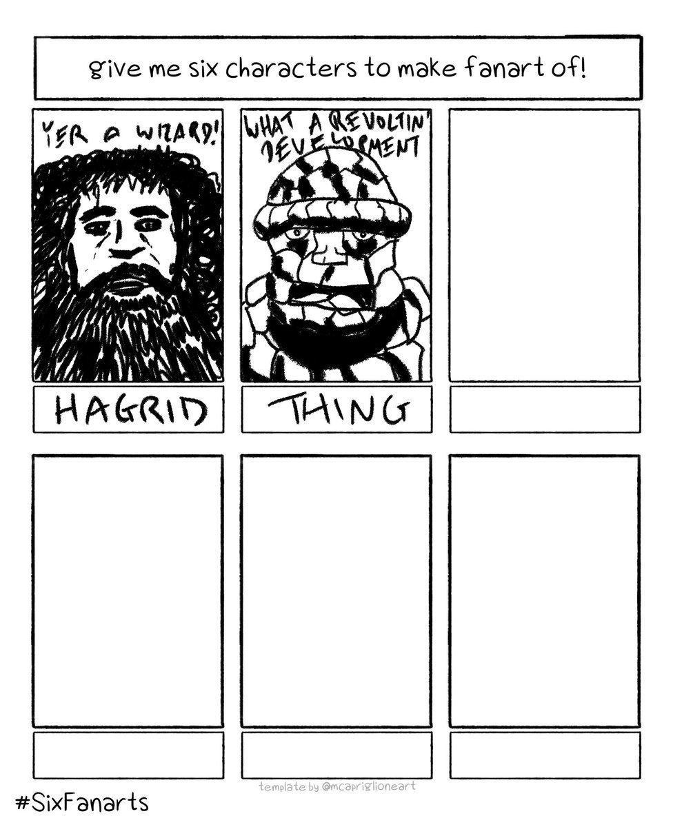Okay, so I started and then the battery in my surface pen died, so I got as far as Hagrid and The Thing (thanks  @LucasElliottArt &  @monkeyminion), it was fun, sorry I couldn't do more, there's no AAAA batteries in the house lol