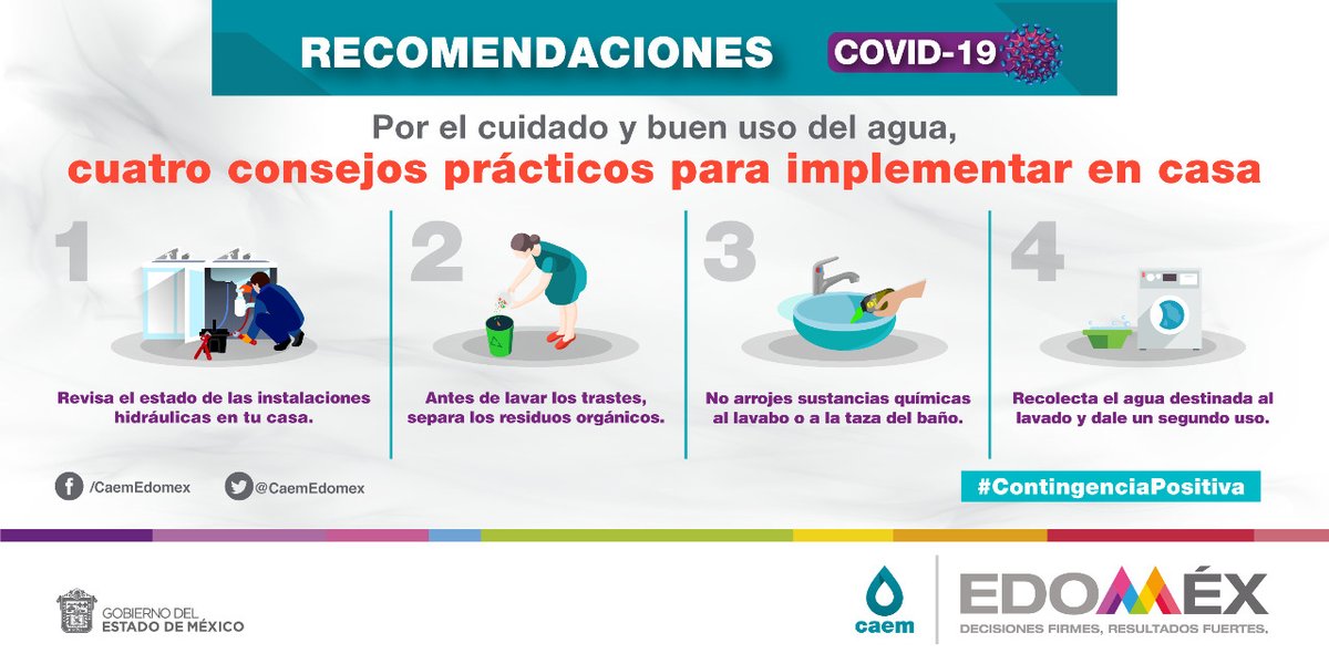 Implementa estos consejos prácticos en tu casa.
#BuenUsoDelAgua
#ContingenciaPositiva 
#CiudaElAguaEnFamilia 
<a href="/Edomex/">Gobierno del Estado de México</a> 
@CaemEdomex