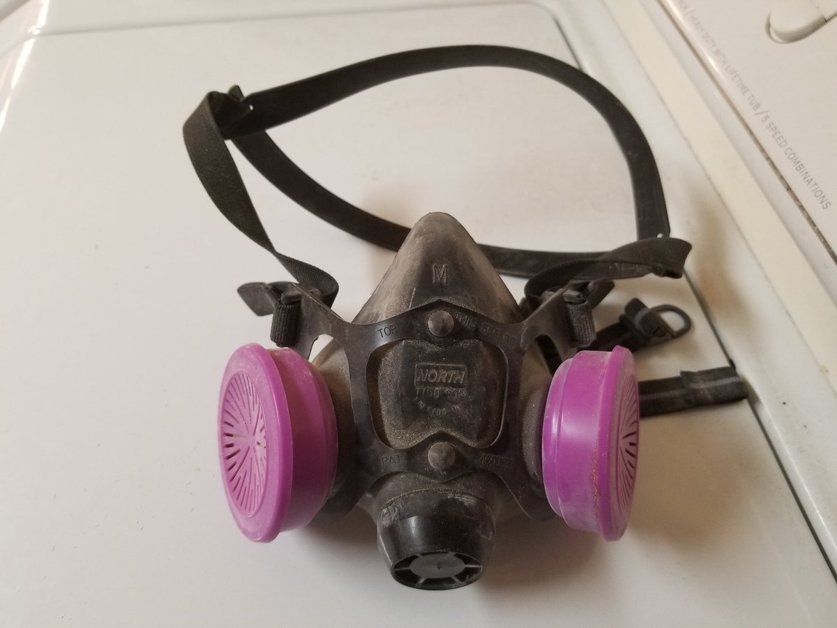 zgryphon's tweet photo. Found this little number with the equipment left behind for the suspended renovation project. Those are P100 cartridges, which are about as good as you can get commercially for particle interdiction. One-way only, but good to have. #EmergencyUseOnly https://t.co/XWTA9ahBjE