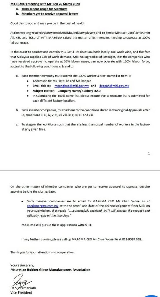 Andy Hall Pa Twitter Malaysian Glove Industry Association Margma Apparently Armed With Supporting Letters From Eu Us Governments Euinmalaysia Ukinmalaysia Usembassykl Aushcmalaysia Swedeninmy Been Granted 100 Production Rights During Lockdown In