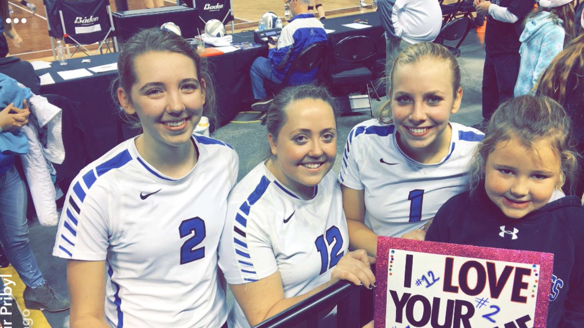 Mandery's tweet photo. @annasluka10 @nsaahome I’ll see your four and raise you four more! 💙🖤 #2017statechamps #leaveyourmark #emwolves https://t.co/AZ7O9L4ZeB