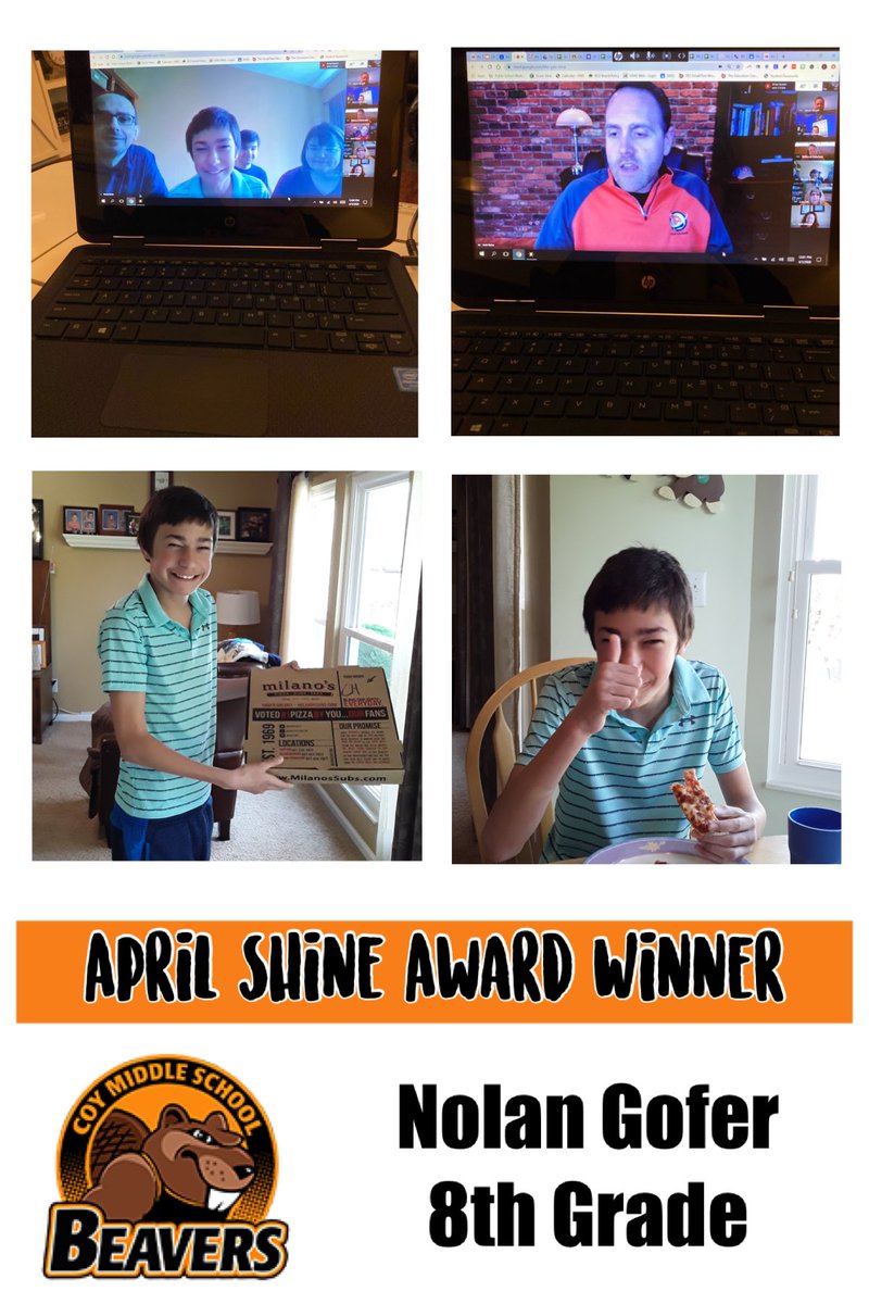COYprincipal's tweet photo. Congratulations to 8th grader, Nolan Gofer, our April Shine Award recipient! It was so good to “see” and celebrate with Nolan and his family! https://t.co/gtfheQXWXH