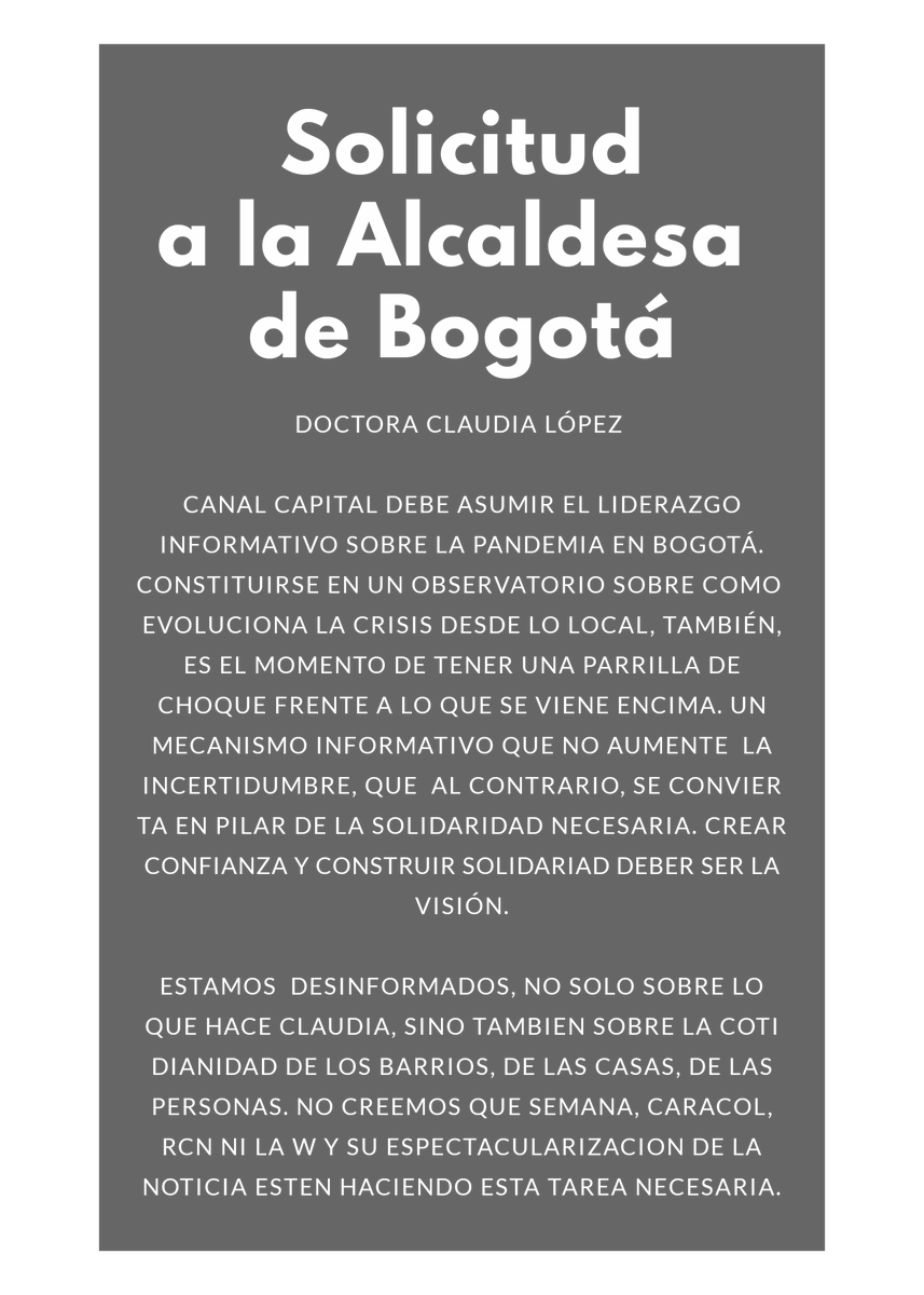 #SolidaridadYHermandad @CanalCapital @ClaudiaLopez @AngelicaLozanoC @Bogota @solartelindo