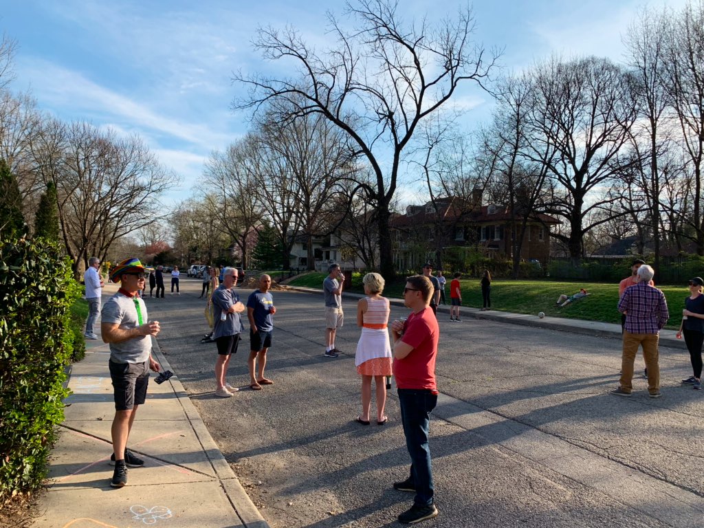 StevieAndLane's tweet photo. Impromptu #SocialDistancing #BlockParty in @MeridianKessler #MeridianKessler #OliverJohnsonsWoods #Indianapolis #Indy. Great to see our neighbors on #Broadway, even if we were 6 feet away! #BestBlockInIndy #BroadwayBlockParty #DancingInTheStreet https://t.co/EfgAIbr3Rc