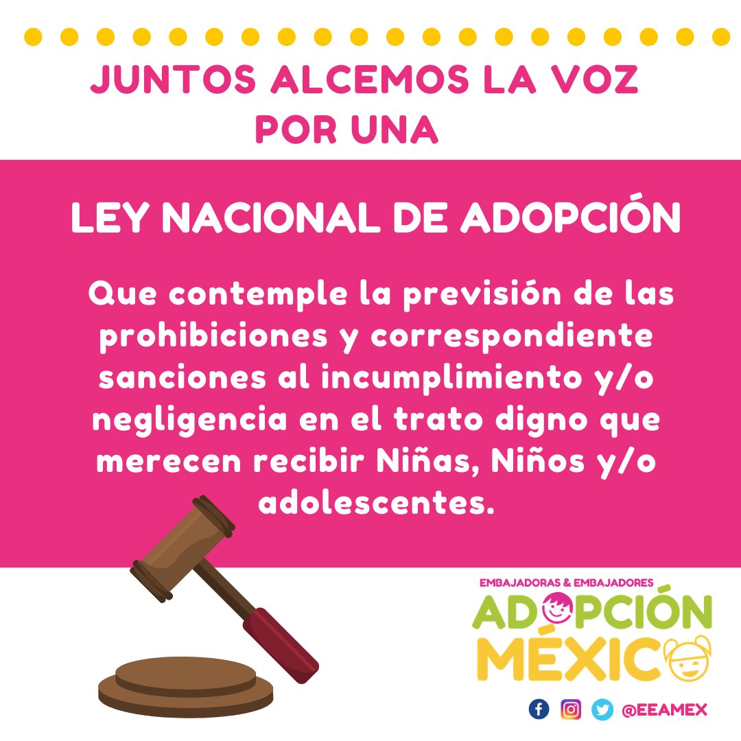 eeamex's tweet photo. En  EEAMEX solicitamos a nuestros legisladores un Ley Nacional de Adopción que contemple las correspondientes sanciones al incumplimiento y/o negligencia en el trato digno que merecen recibir NNA mexicanos en CAS.
#PorSuDerechoAVivirEnFamilia 
#LeyAdopciónMéxicoYA
@RosalbaVCruz https://t.co/eeKjmyYyYz