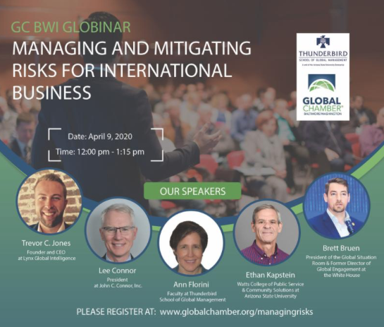 Join us April 9th for “Managing and Mitigating Risk in International Business”. This #globinar is FREE for members AND future-members of #GlobalChamber, moderated by Brenda Harrington. #trade #export #525metros globalchamber.org/events/2020/04…