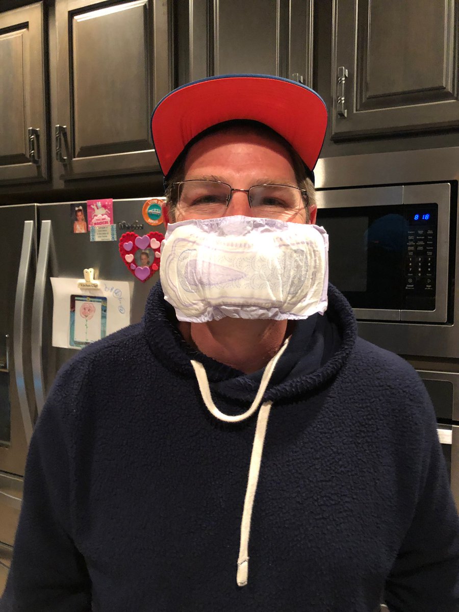 tworstell's tweet photo. While Trump, 3M clash over order to produce more face masks for US. I improvise!! https://t.co/AscXTcdKkN