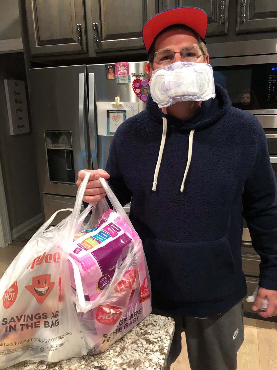 tworstell's tweet photo. While Trump, 3M clash over order to produce more face masks for US. I improvise!! https://t.co/AscXTcdKkN
