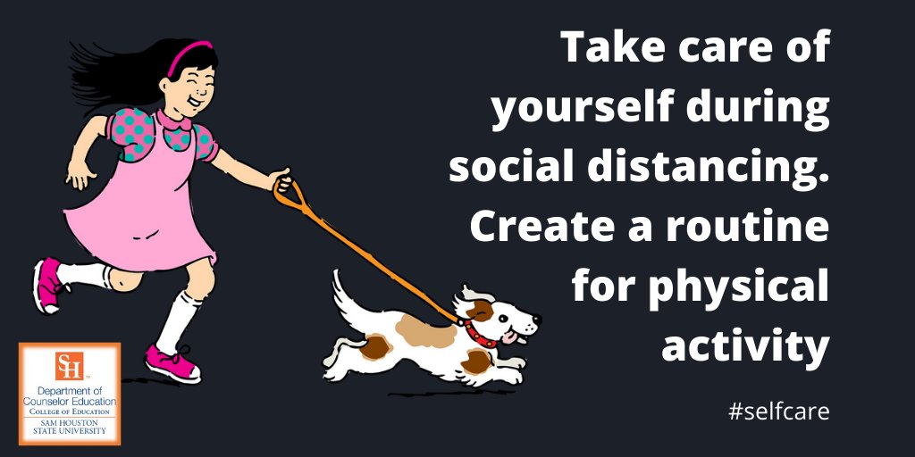 Take care of yourself during social distancing. Create a routine for physical activity.

#selfcare