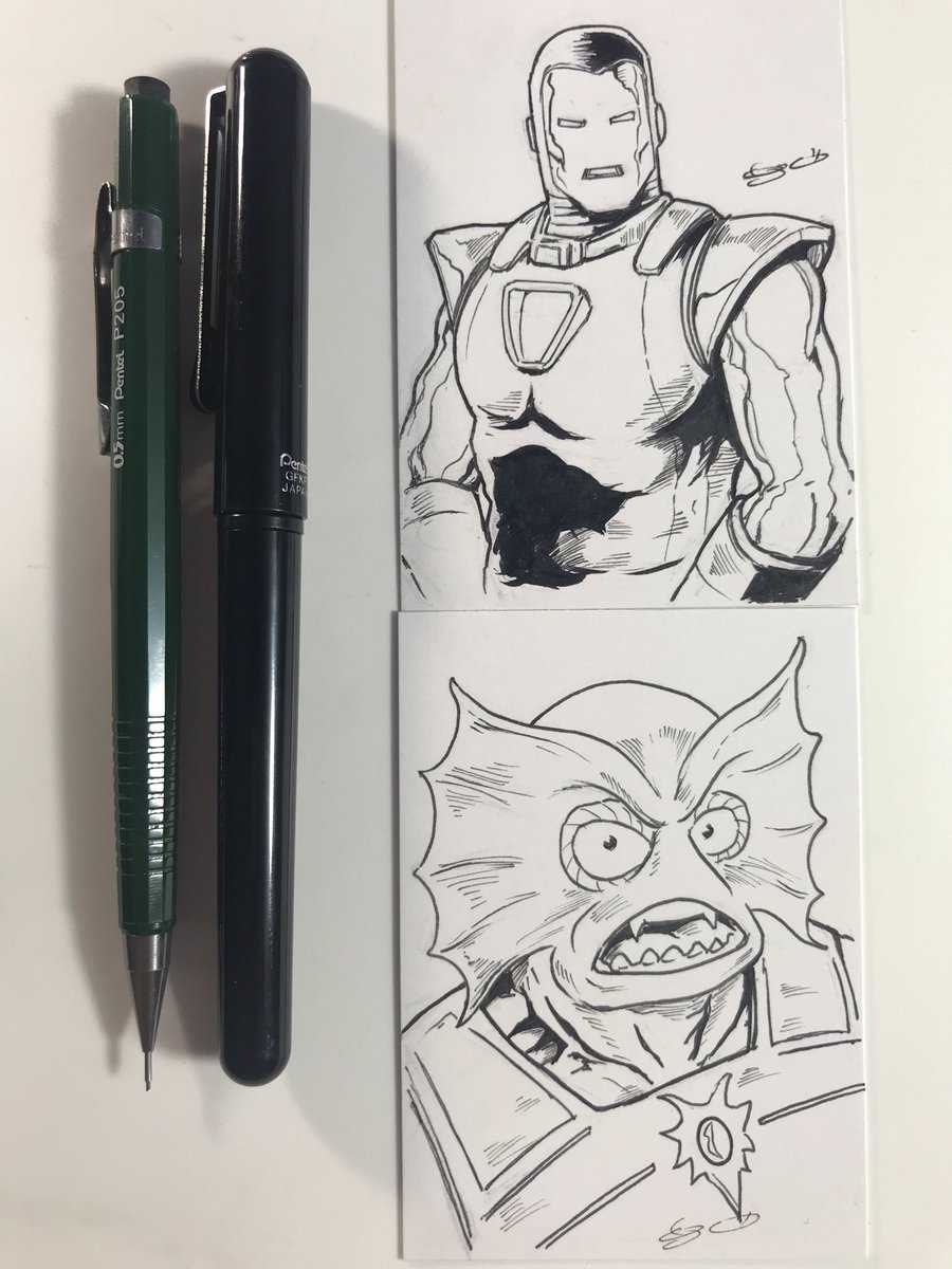 George_Vega_Art's tweet photo. Two more cards for the live giveaway coming this week. It will happen on my Twitch channel so follow me there. Silver Centurion Iron Man and Mur-Man. Haha! Thanks for stopping by folks. 
https://t.co/n9Dq4jFdOM 
#ironman #murman #sketchcards #drawing #comics  #draw  #comic #motu https://t.co/iIHpJXSV9l
