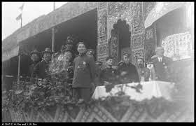 Death of Sun Yatsen and Liao Zongkai in 1925 left Borodin and KMT-Soviet alliance in precarious situation as most of KMT now anti-Soviet and anti-Communist. He come to rely on KMT leader Wang Jingwei (foreground). Soon Chiang Kai-shek (in cape in front of Borodin) will purge CCP