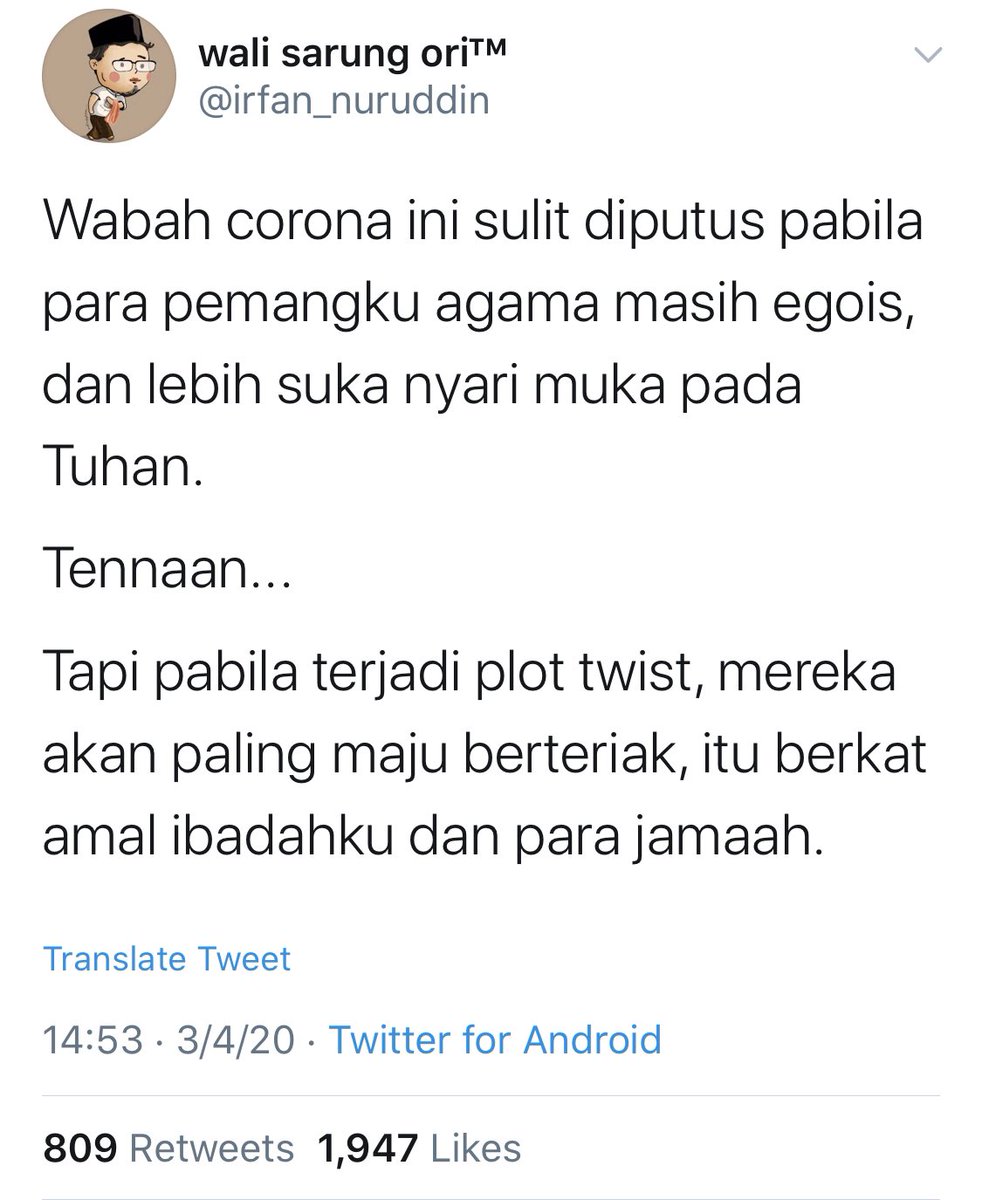 na_dirs's tweet photo. Ini media @suaradotcom keliru. Bukan saya yg bicara “Pemuka agama sibuk cari muka ke Tuhan”, tapi Gus @irfan_nuruddin Saya hanya mengomemtari cuitan beliau. Tolong dikoreksi yah 🙏 https://t.co/vgS6WgH6e2