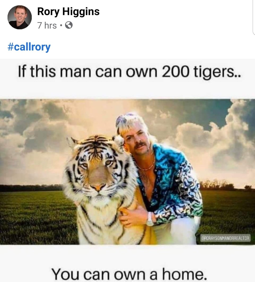 ADsXe's tweet photo. My realtor friend @HoustonCastles just won #JoeExoticmemes
Thinking of buying? #Callrory
#JoeExotic https://t.co/l3WtHp4zqh