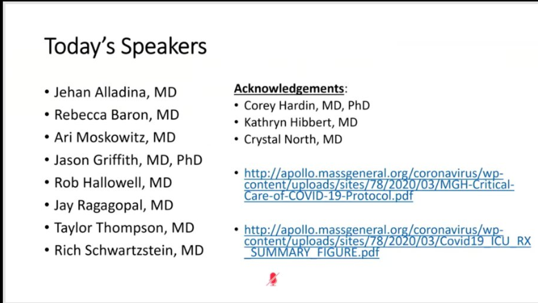 2/15: Speakers listed here: ARDS case ( @jehanalladina); Mech of  #ARDS ARDS (RB); Critical Care management ( @almoskow); Aberrant immune response (JG);  #COVID19  #Therapies (RH) and Biology (JR;  @harvardstemcell).