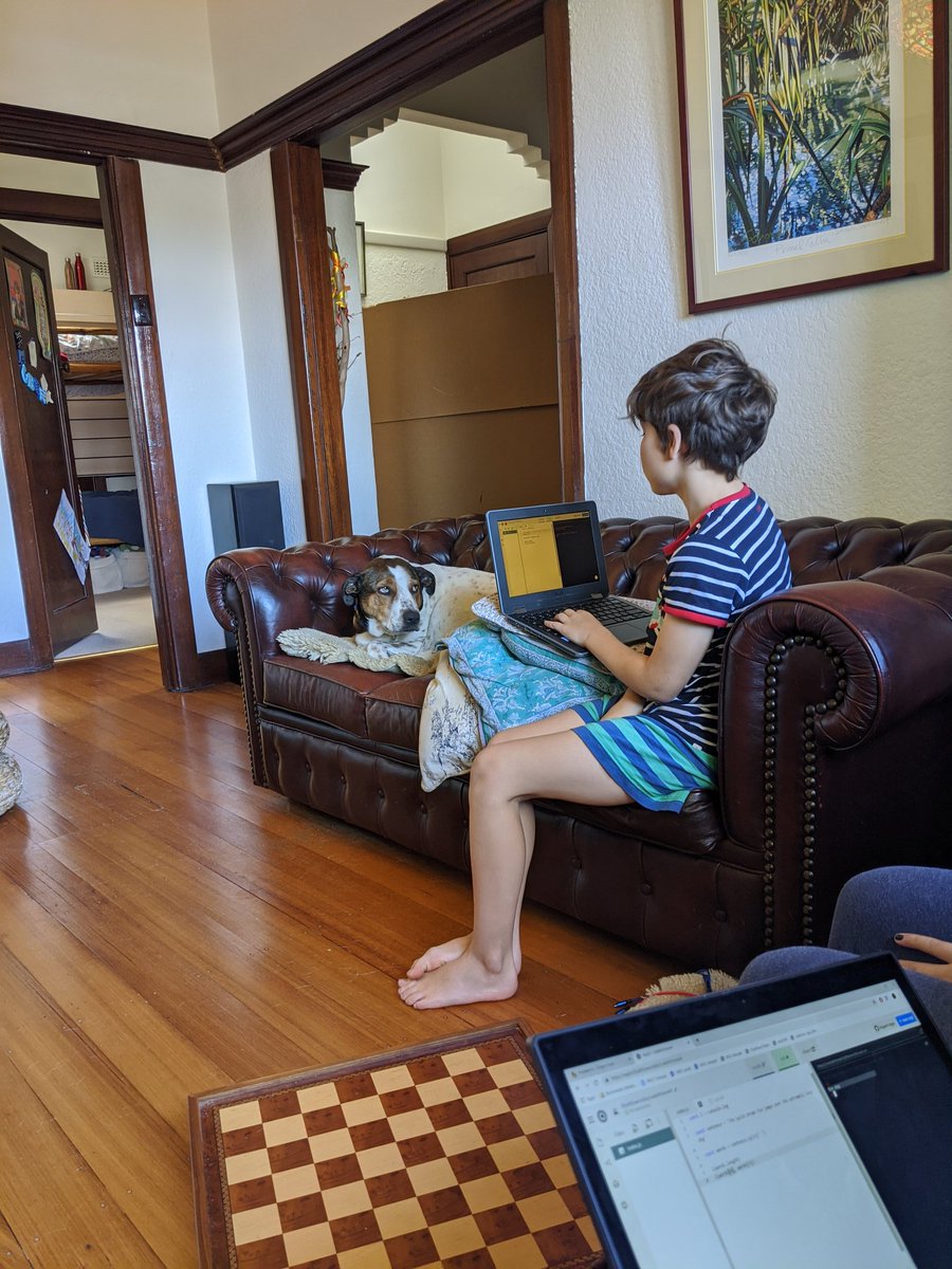 wombling's tweet image. @qmacro #codeAtHome Lottie wondering why everyone talking about words[0] words[9] . Enjoying the session.