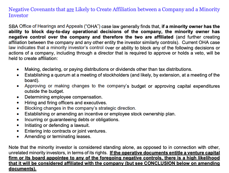 Here's an excellent memo from  @nvca laying bare why VCs & startups are panicking about the status quo affiliation rule that SBA apparently isn't planning to fix.Thanks to obscure administrative case law, many startups won't be able to get  #PPPloans.9/ https://nvca.org/wp-content/uploads/2020/03/VC-SBA-Lending-and-Affiliation-Guidance-for-SBA-Loan-Programs.pdf