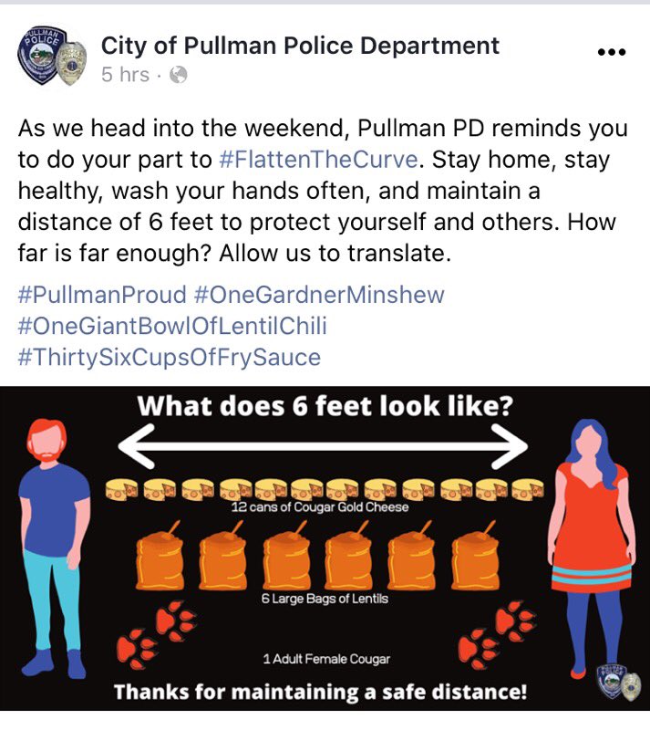 BertTannerLab's tweet photo. Strong Work Pullman PD #FlattenTheCuve https://t.co/cpJ0Pf0BOj