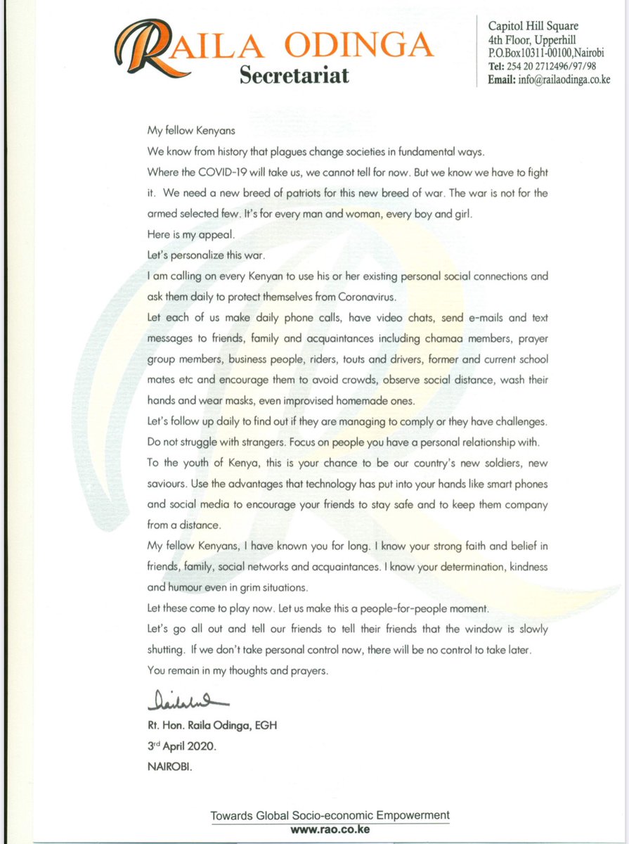 RailaOdinga's tweet image. Letter to my fellow Kenyans.