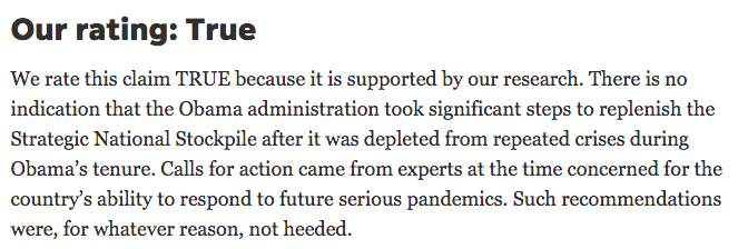 ByronYork's tweet photo. From @USATODAY: 'Fact check: Did the Obama administration deplete the federal stockpile of N95 masks?' Verdict: 'True.' https://t.co/NMl59CjezL https://t.co/IhWcdg9XOk