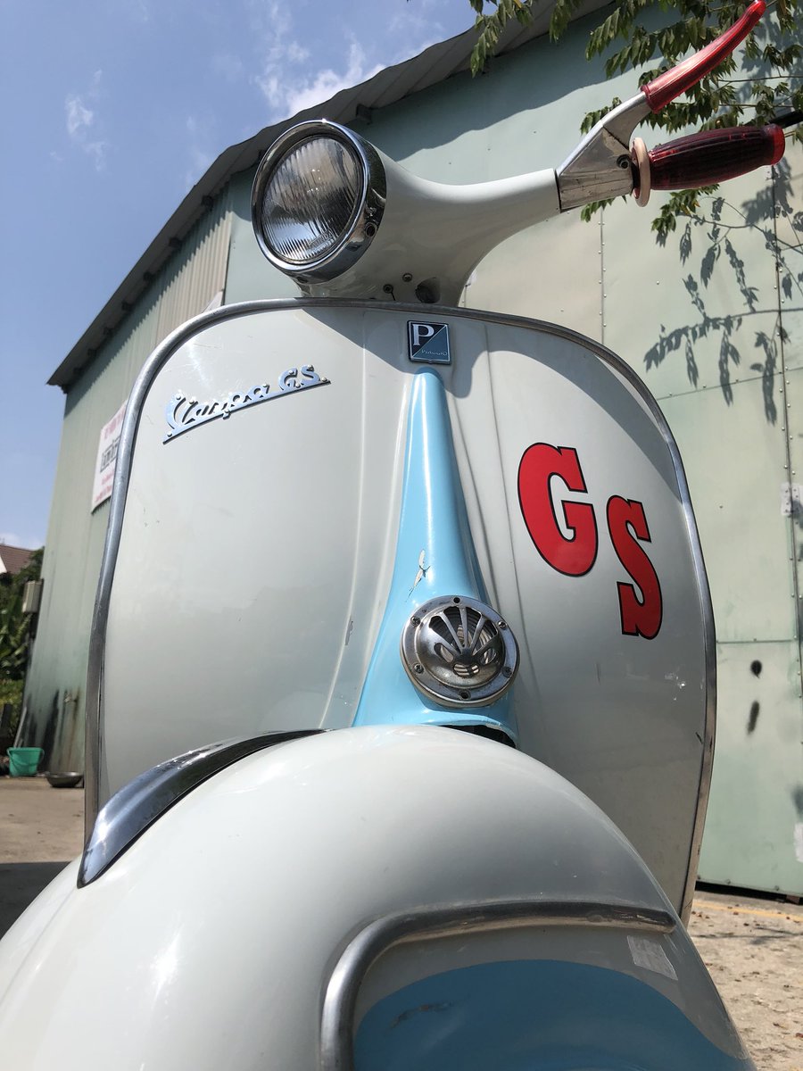 SSCvietnam's tweet photo. A classic 1963 Vespa GS160 mk2 gets a spring clean and a run out today after a couple of months on the shelf #Vespa #GS160 #scootering #ssc #GranSport https://t.co/hj0qAT3n8m