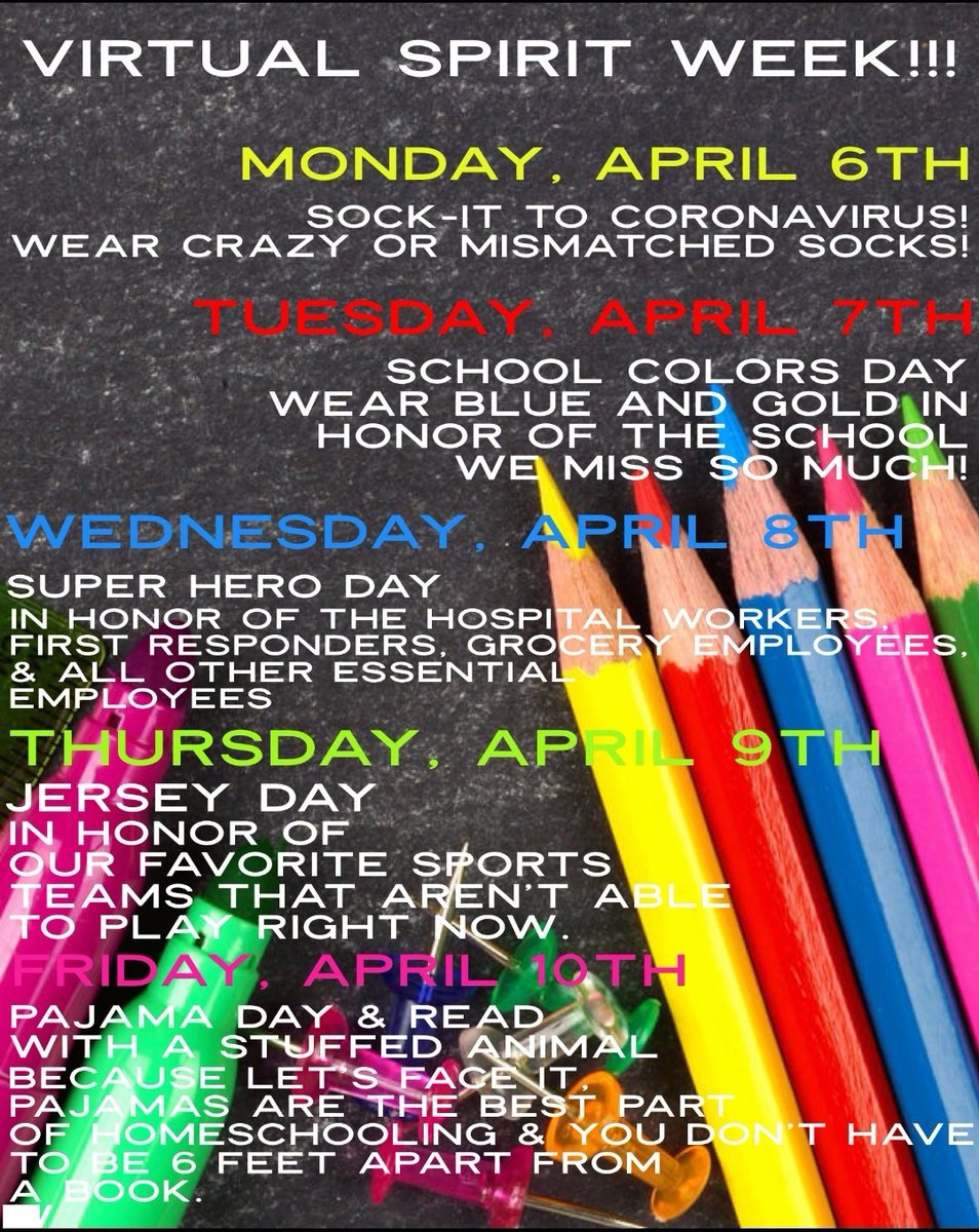 Hey CHES students and families: this week is Virtual Spirit Week! Post pictures of you participating to the CHES PTO Facebook page or reply to this tweet with the hashtag #CHESVirtualSpirit. Can't wait to see you online!